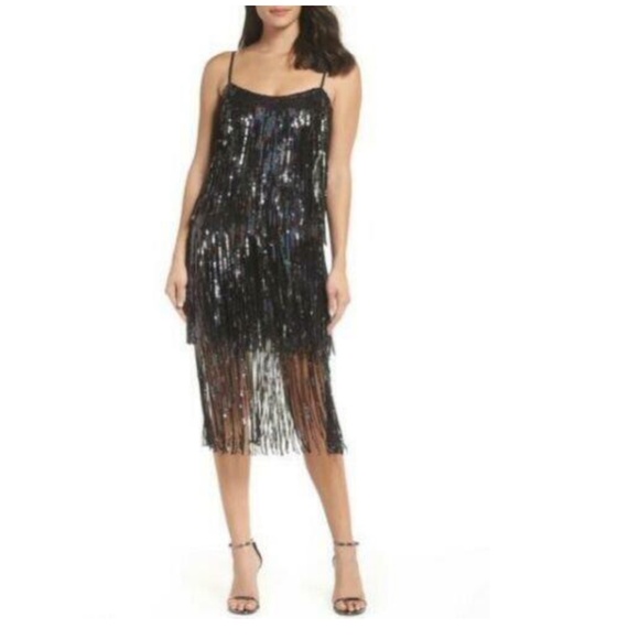 NEW DRESS THE POPULATION Onyx ROXY Sequin FRINGE 1920's Flapper SHIFT DRESS XXS - Picture 13 of 16